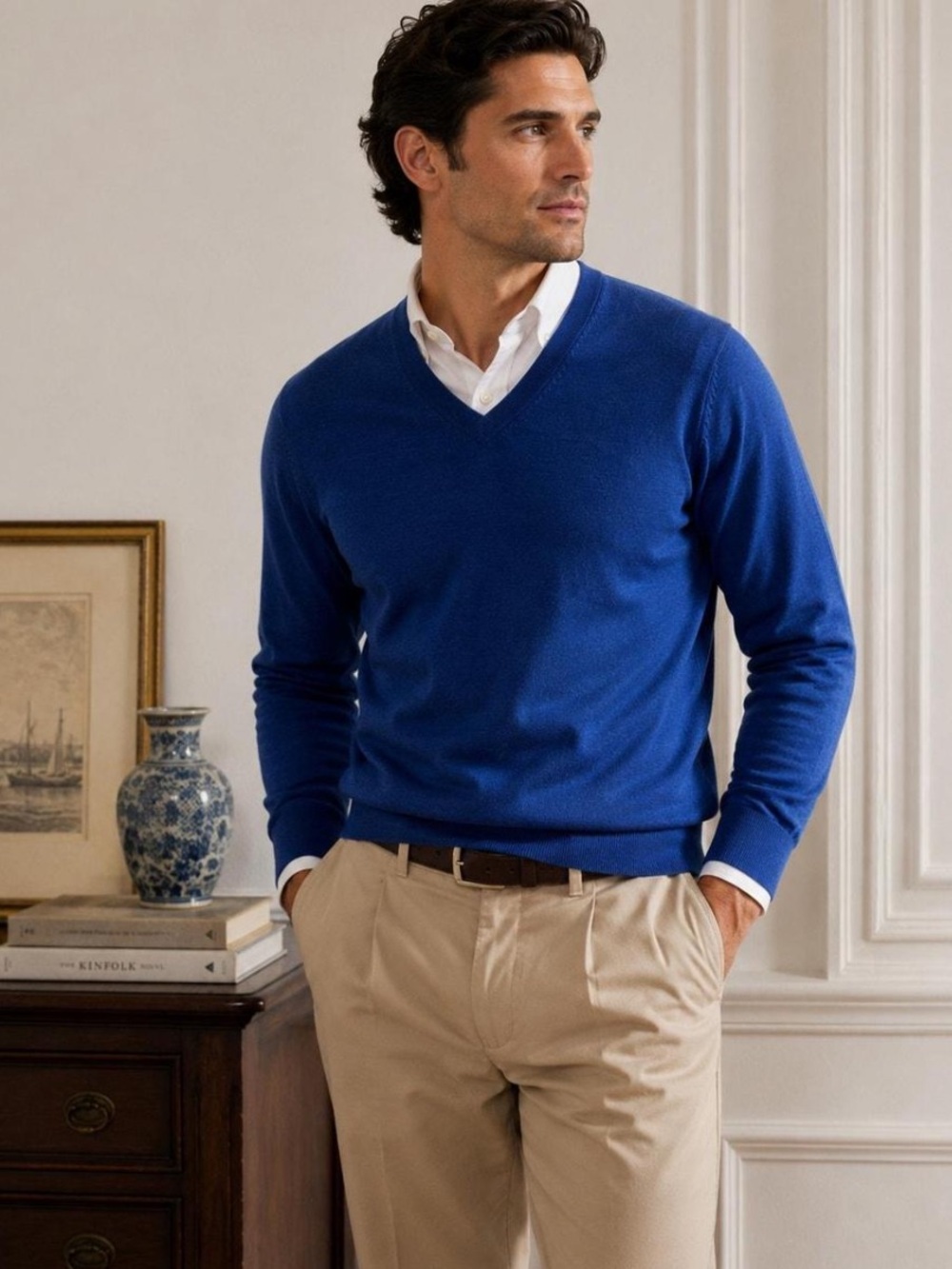 NWT Jos. A. Bank Traveler 100% Merino Wool V-Neck Sweater Royal Blue Size L